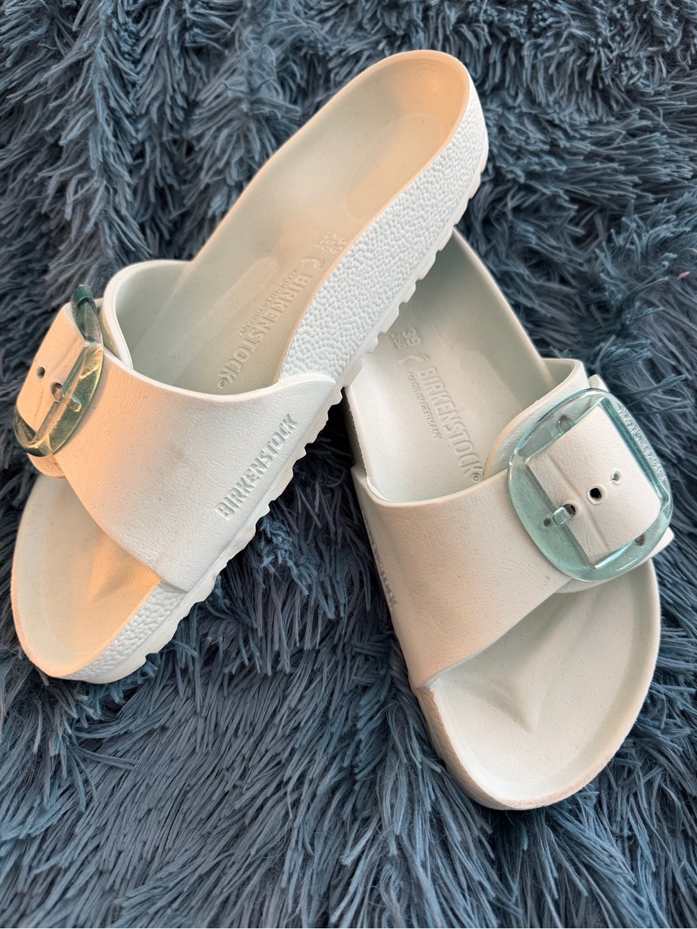 Birkenstock Baby Blue EVA Slide with blue Buckle